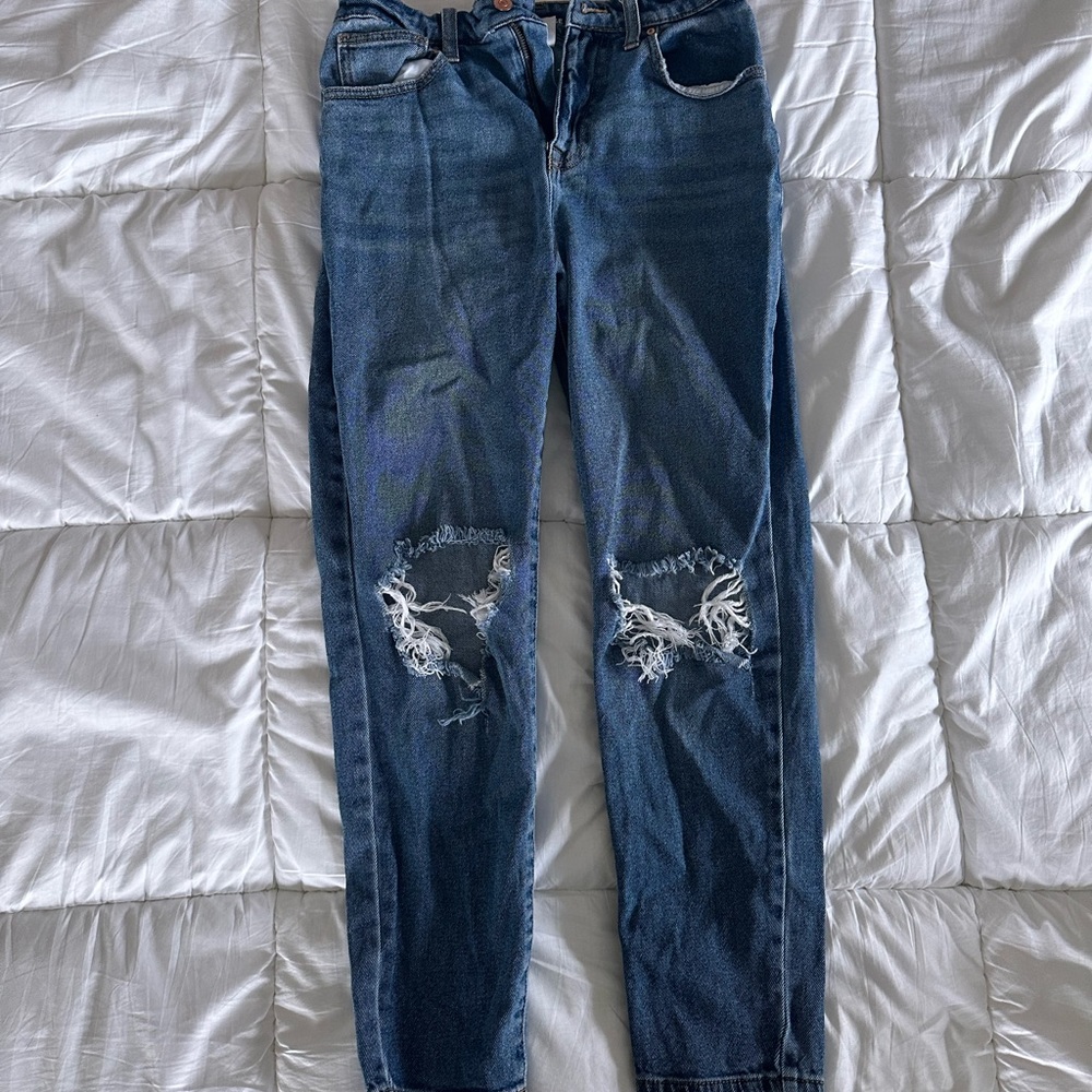 Distressed mom jeans